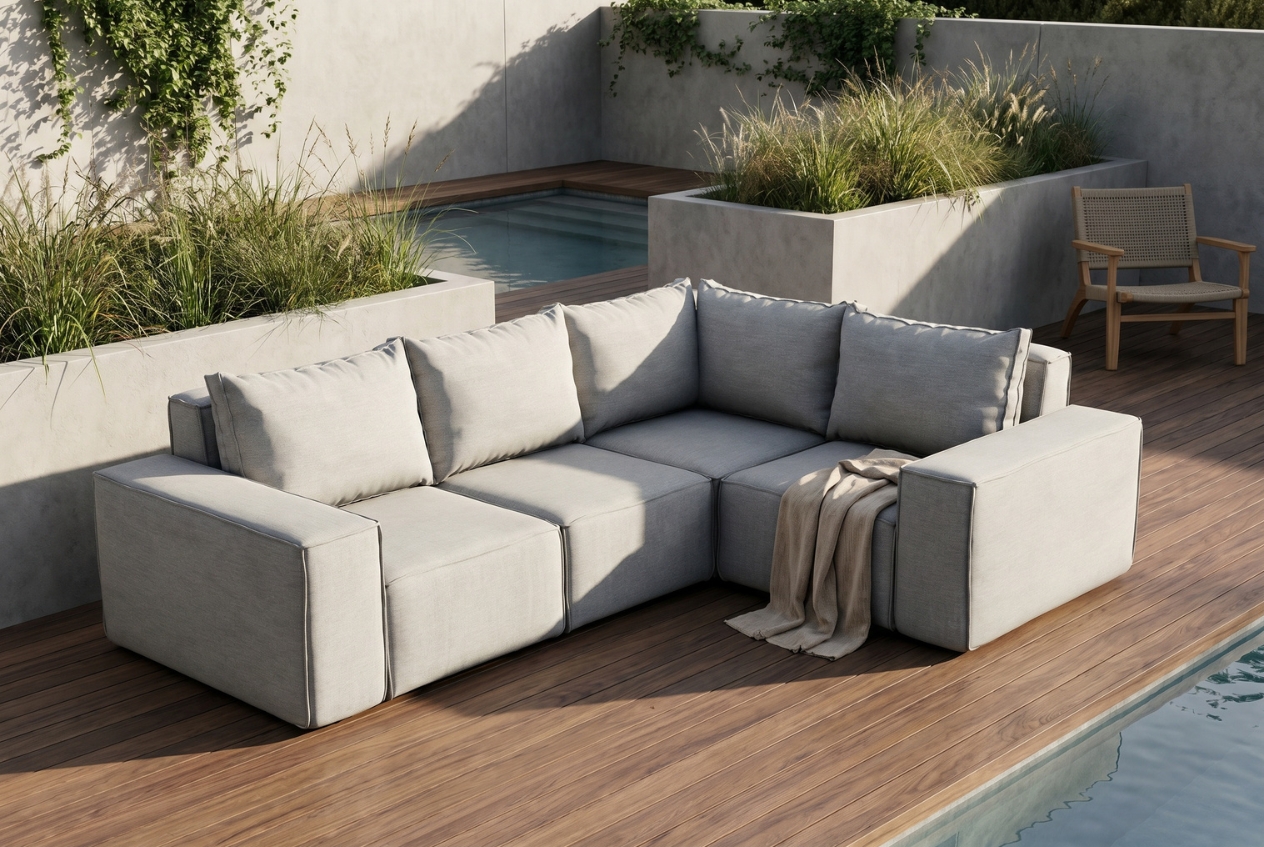 Garten Ecksofa Hellgrau